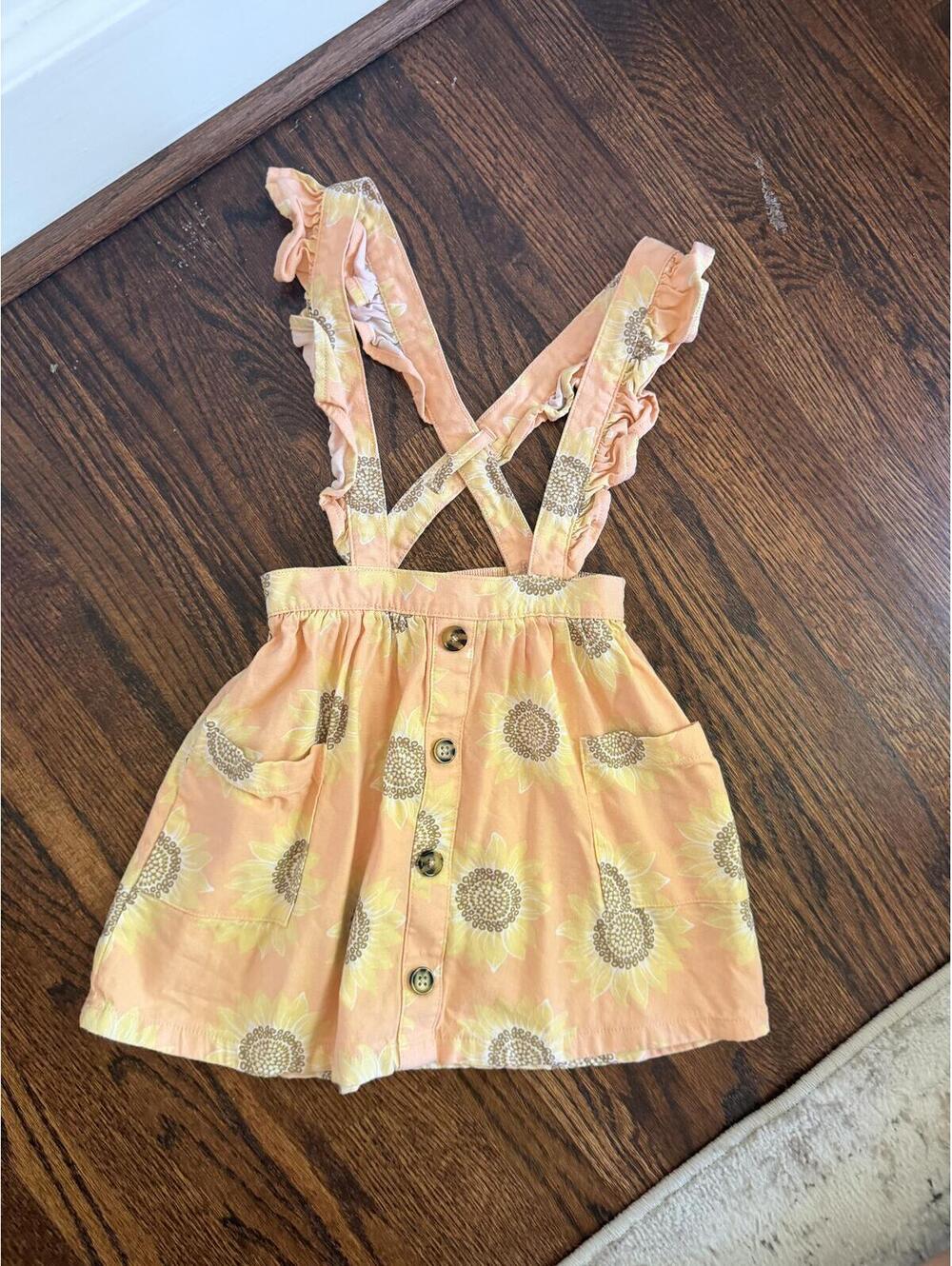 🌻 Sunflower Pinafore Dress Cotton Blend Girls Floral Cottagecore